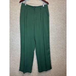 Women's Loft Green Pleated Wide Leg Pants W/Pockets, 8P
